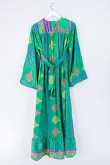 Lunar Maxi Dress - Vintage Sari - Apple Green Motif - Size S by all about audrey
