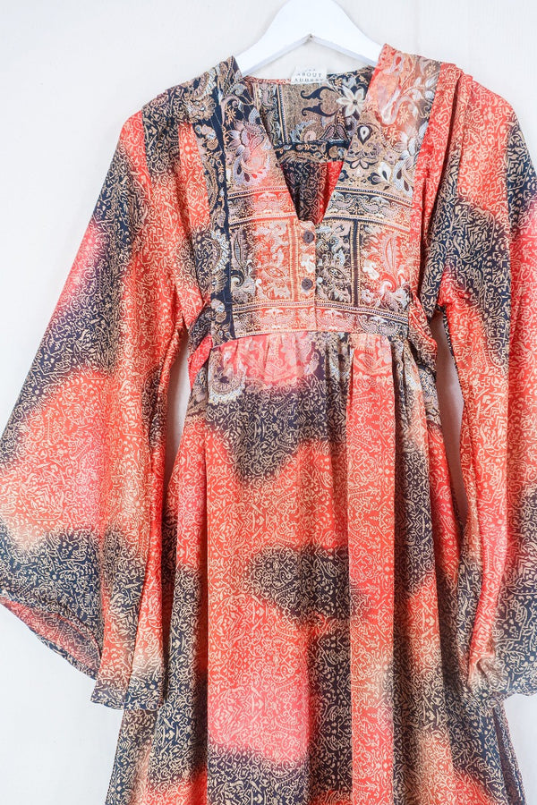 Lunar Maxi Dress - Vintage Sari - Ornate Midnight & Blood Orange - Size S by all about audrey