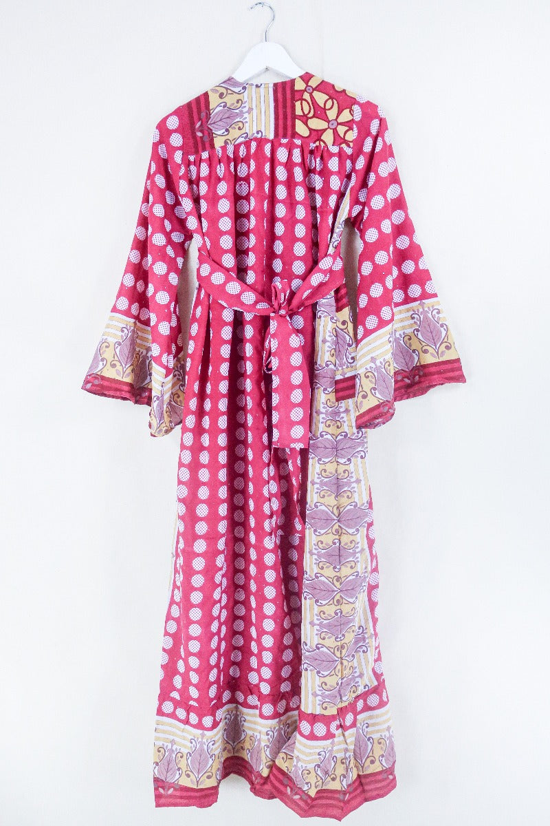 Lunar Maxi Dress - Vintage Sari - Tulip & Lemon Polka Dot - Size XS by all about audrey