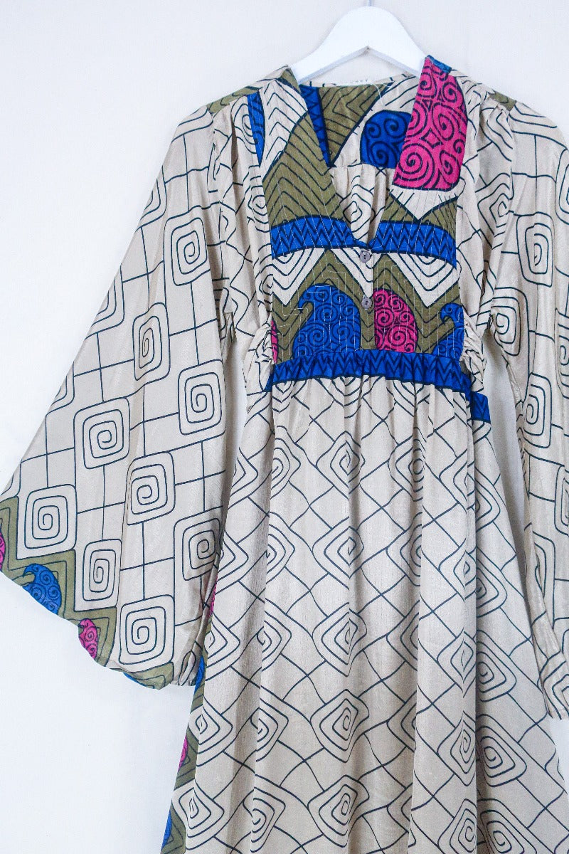 Lunar Maxi Dress - Vintage Sari - Sand Dune Swirl - Size S by all about audrey