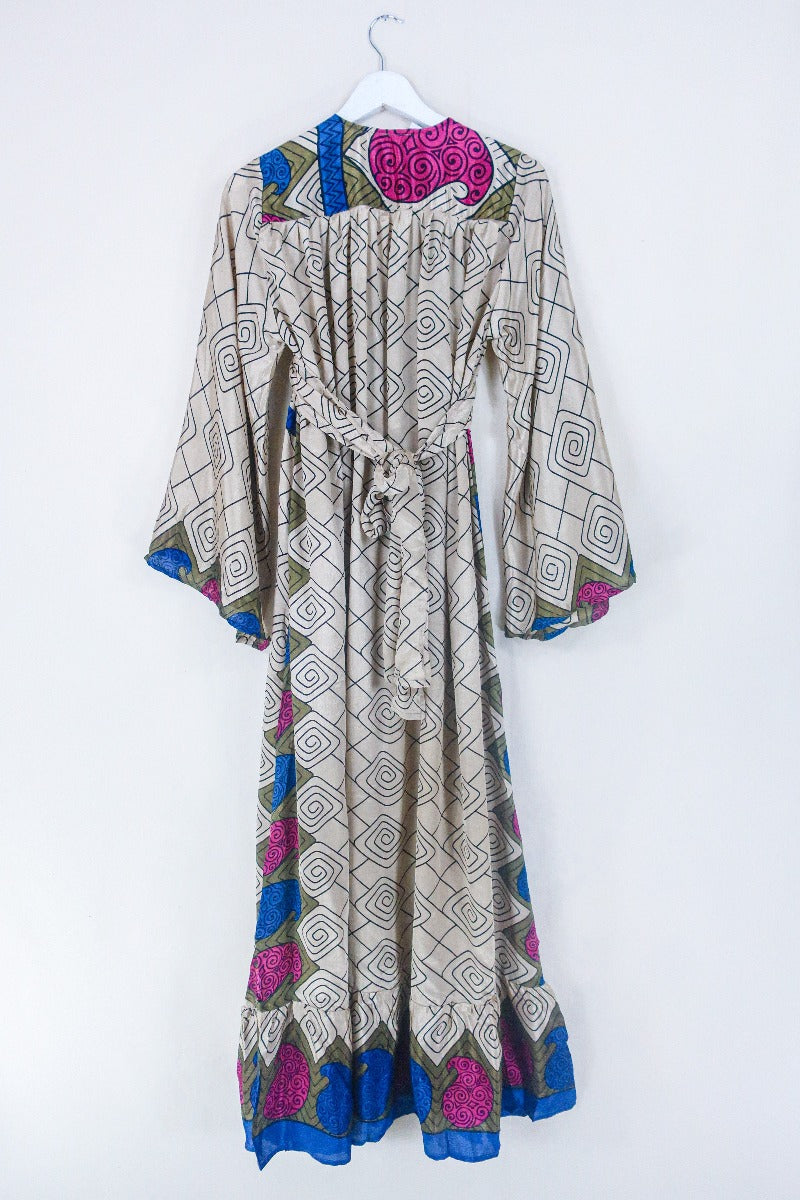 Lunar Maxi Dress - Vintage Sari - Sand Dune Swirl - Size S by all about audrey