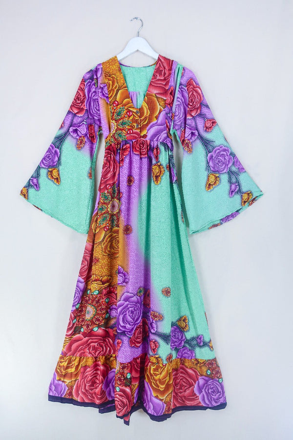 Lunar Maxi Dress - Vintage Sari - Vivid Mandala Floral - Size S by all about audrey