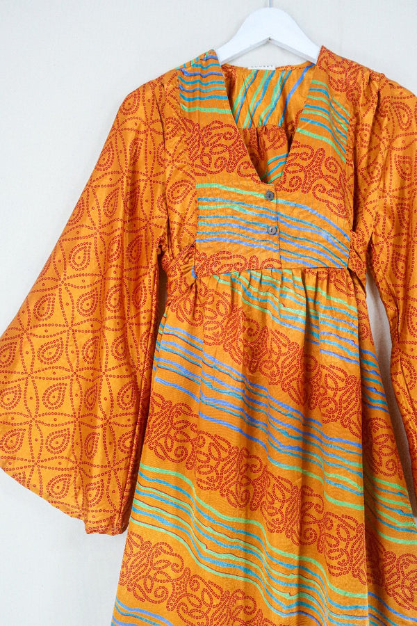 Lunar Maxi Dress - Vintage Sari - Marigold Batik Effect - Size S by all about audrey