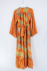 Lunar Maxi Dress - Vintage Sari - Marigold Batik Effect - Size S by all about audrey