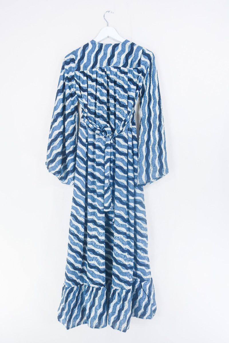 Lunar Maxi Dress - Vintage Sari - Salt White, Onyx & Slate Blue - Size XS by all about audrey