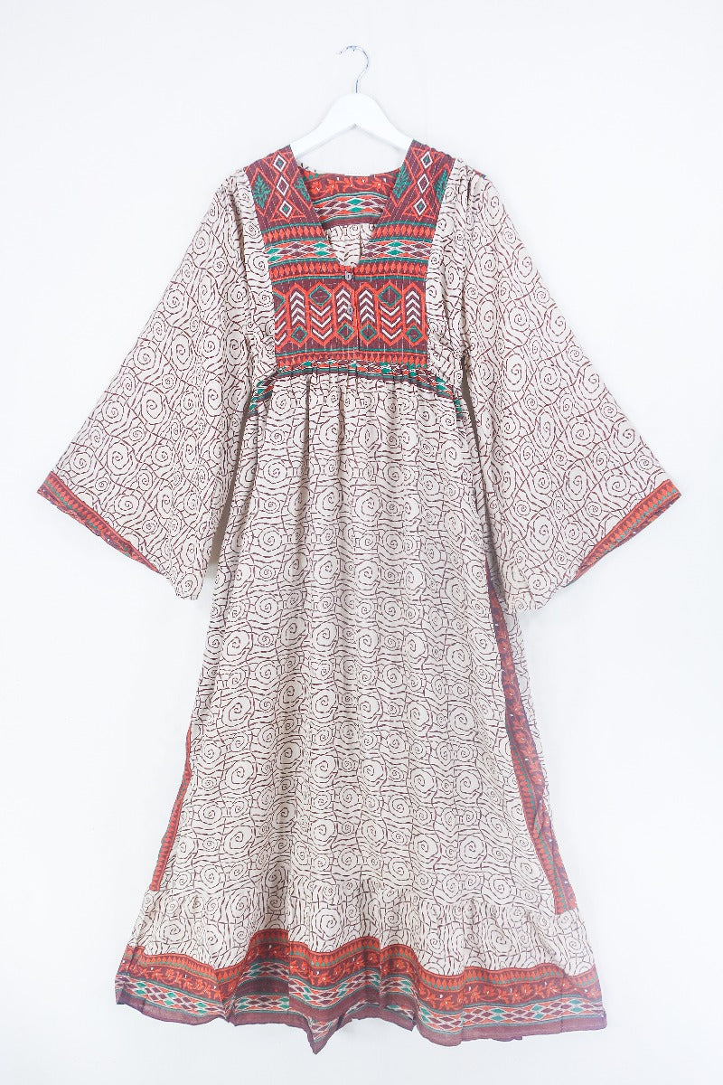 Lunar Maxi Dress - Vintage Sari - Russet & Oat Swirl - Size S/M by all about audrey