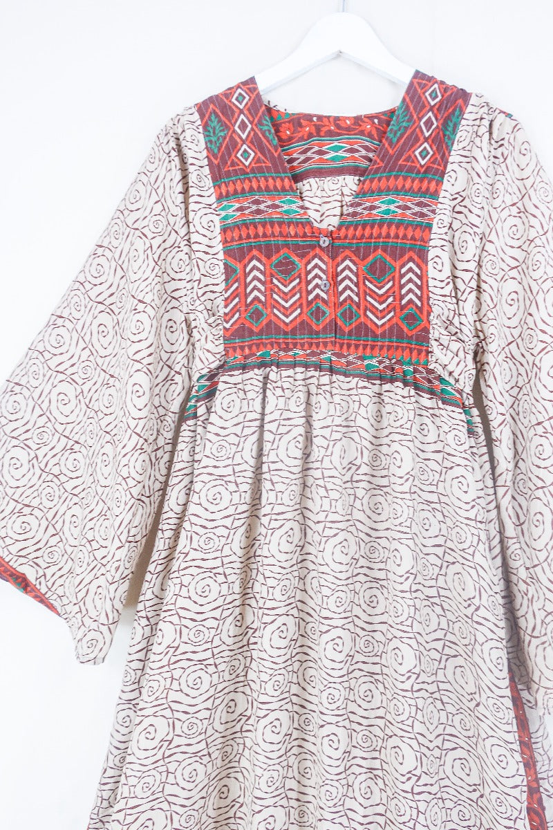 Lunar Maxi Dress - Vintage Sari - Russet & Oat Swirl - Size S/M by all about audrey
