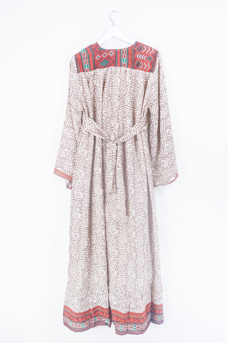 Lunar Maxi Dress - Vintage Sari - Russet & Oat Swirl - Size S/M by all about audrey