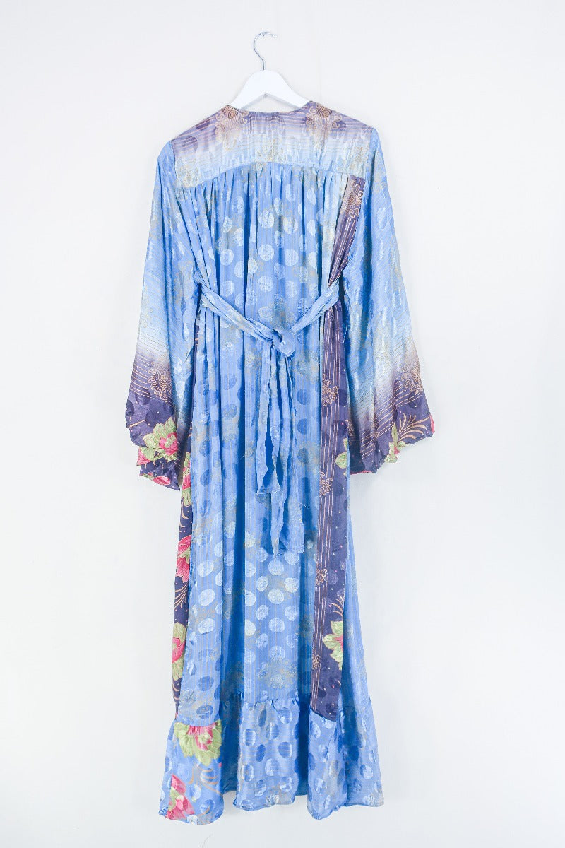 Lunar Maxi Dress - Vintage Sari - Misted Blue & Mustard Paisley - Size S/M by all about audrey
