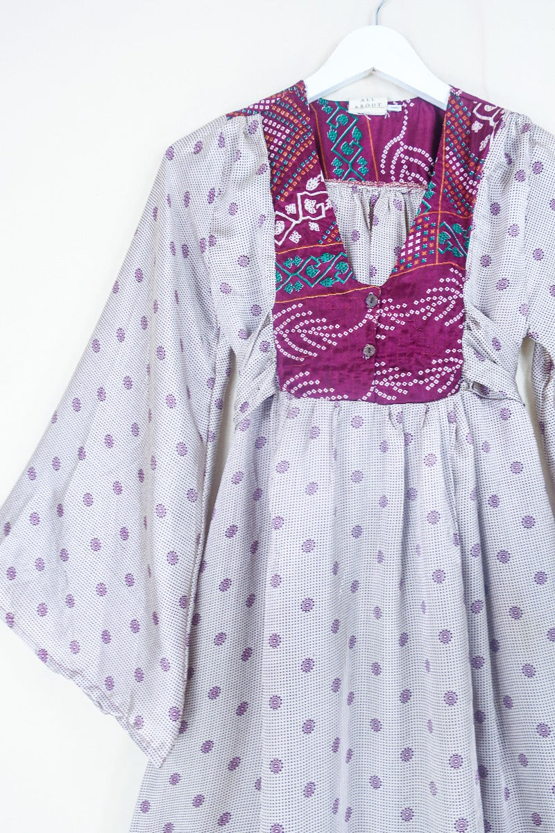 Lunar Mini Dress - Vintage Sari - Plum & Silver Mink Mandala - Size XXS Petite by all about audrey