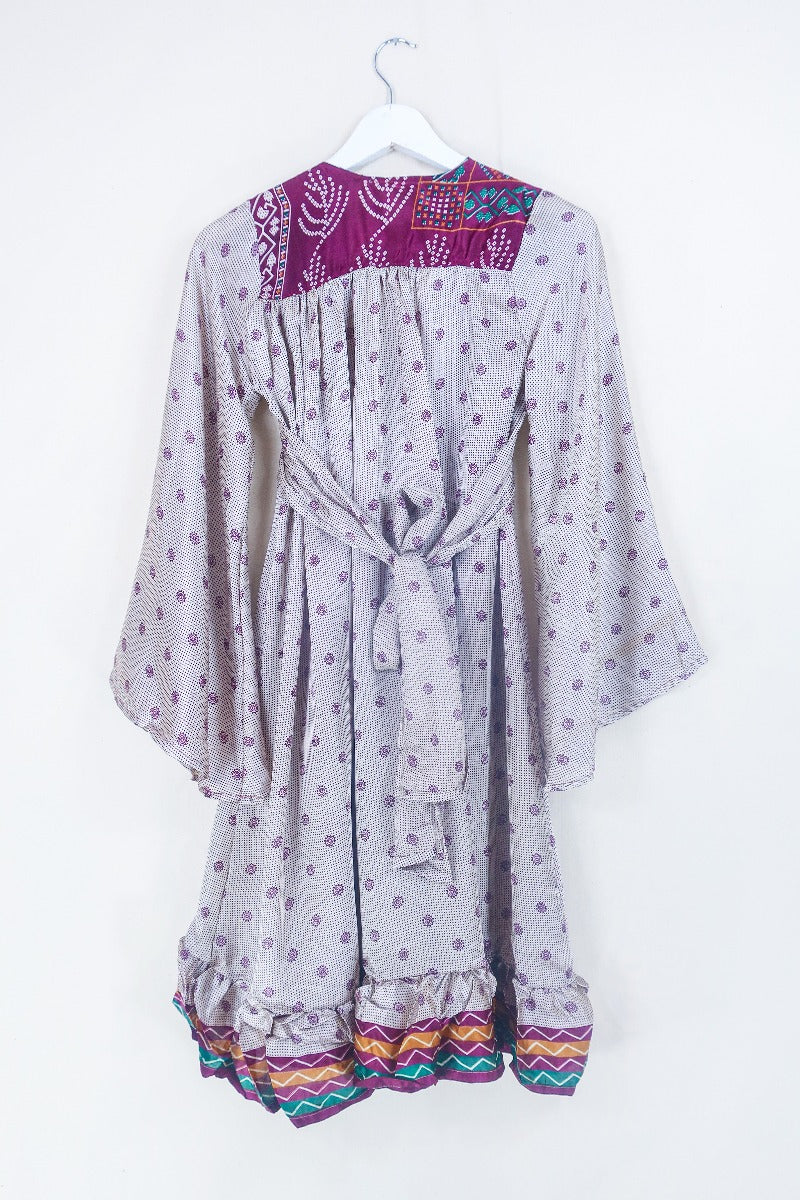 Lunar Mini Dress - Vintage Sari - Plum & Silver Mink Mandala - Size XXS Petite by all about audrey