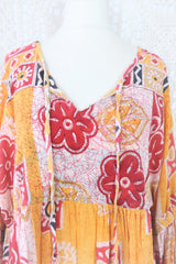 Yellow red and white bold floral patchwork pattern Daisy vintage cotton smock top. All About Audrey