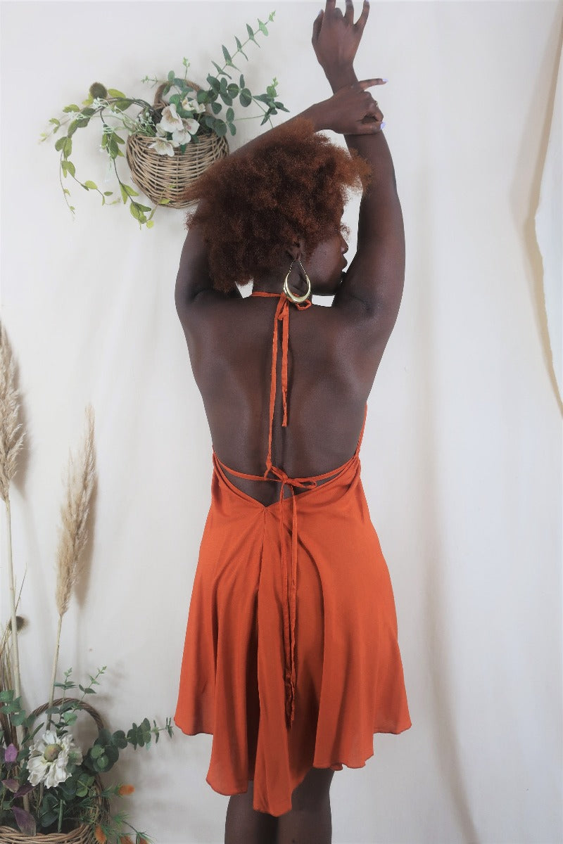 Khroma Medusa Mini Halter Dress - Burnt Orange - Free Size By All About Audrey