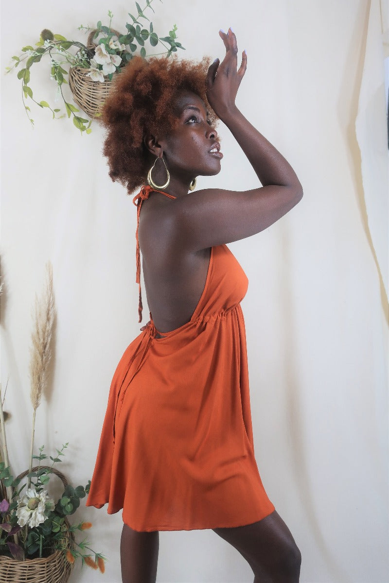 Khroma Medusa Mini Halter Dress - Burnt Orange - Free Size By All About Audrey