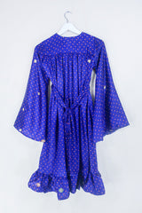 Lunar Mini Dress - Vintage Sari - French Violet and Golden Sequin - Size XXS Petite. By All About Audrey.