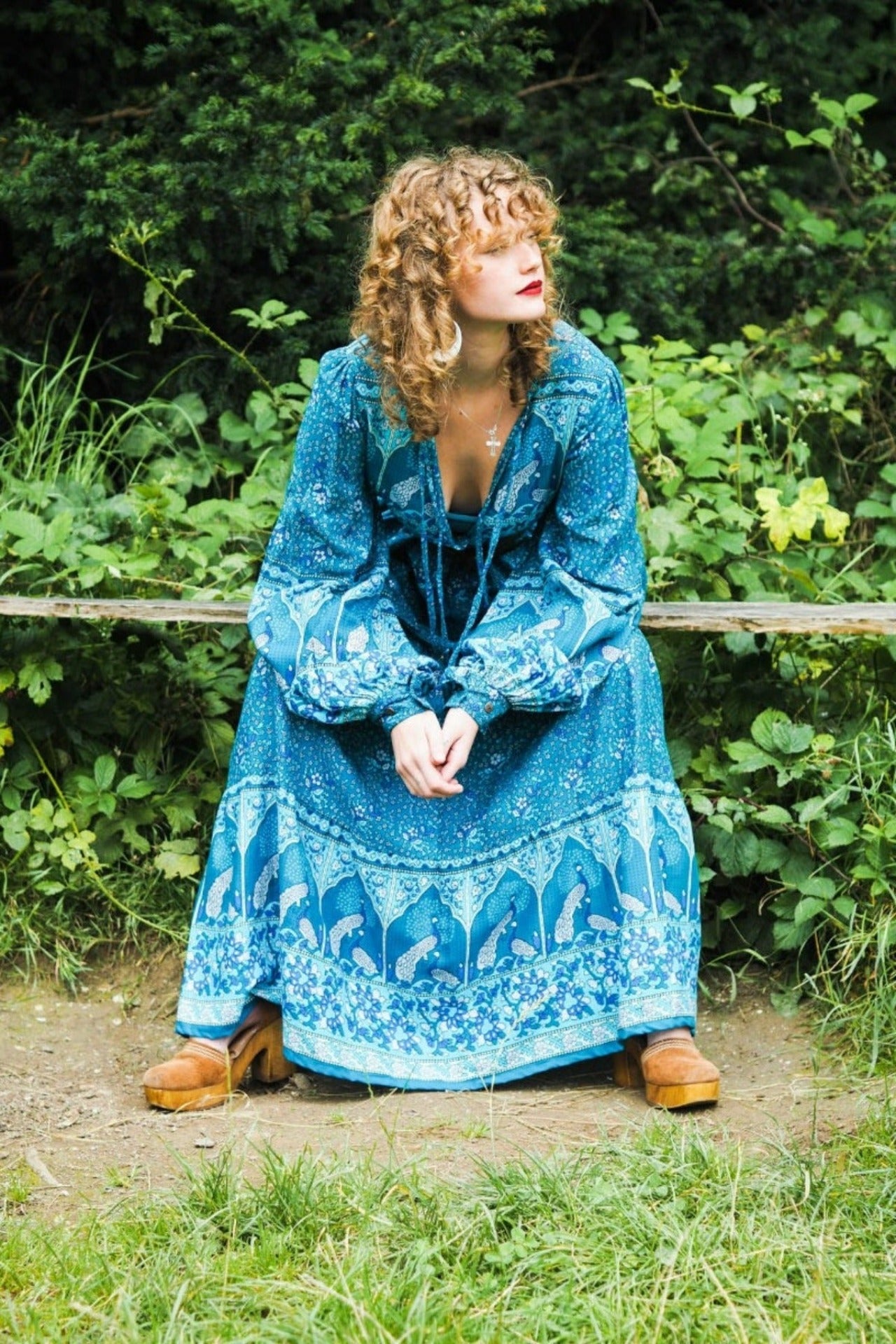 Peacock Prairie Bohemian Maxi Skirt - Ocean & Indigo Indian Rayon (Free Size) by All About Audrey