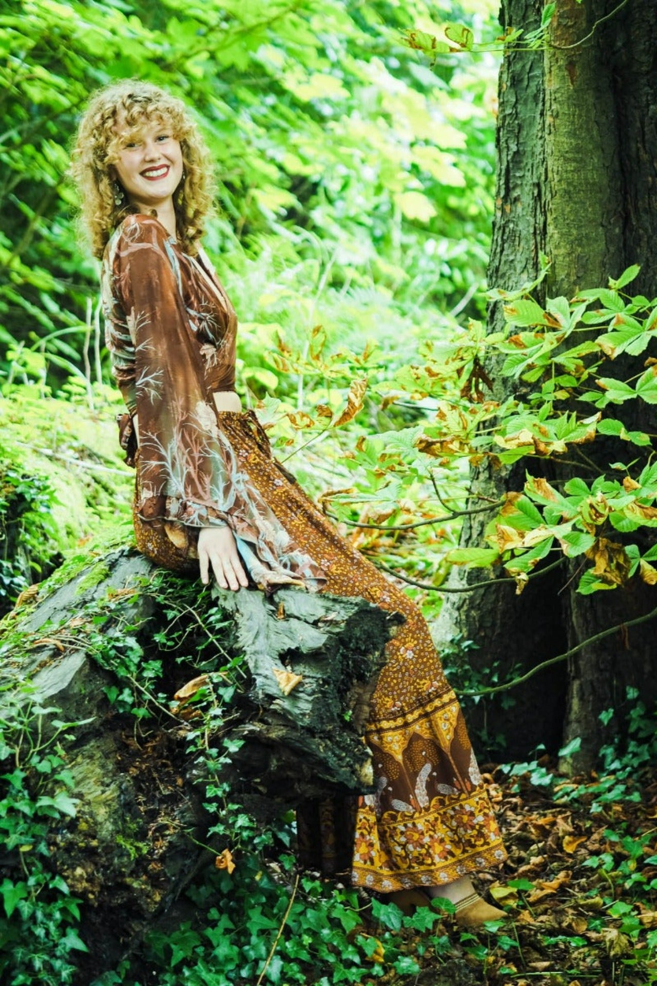 Peacock Prairie Bohemian Maxi Skirt - Gingerbread Indian Rayon (Free Size) by All About Audrey