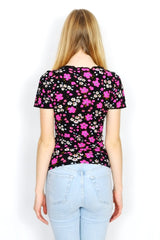 Vintage Top - Jet & Pink Blossom Print - Free Size S/M by all about audrey