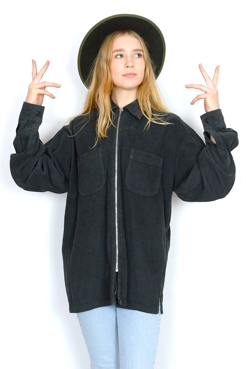 Corduroy zip up shirt top