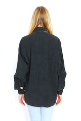 Vintage Unisex Corduroy Zip Up Shirt - Charcoal Grey - Free Size XL by all about audrey