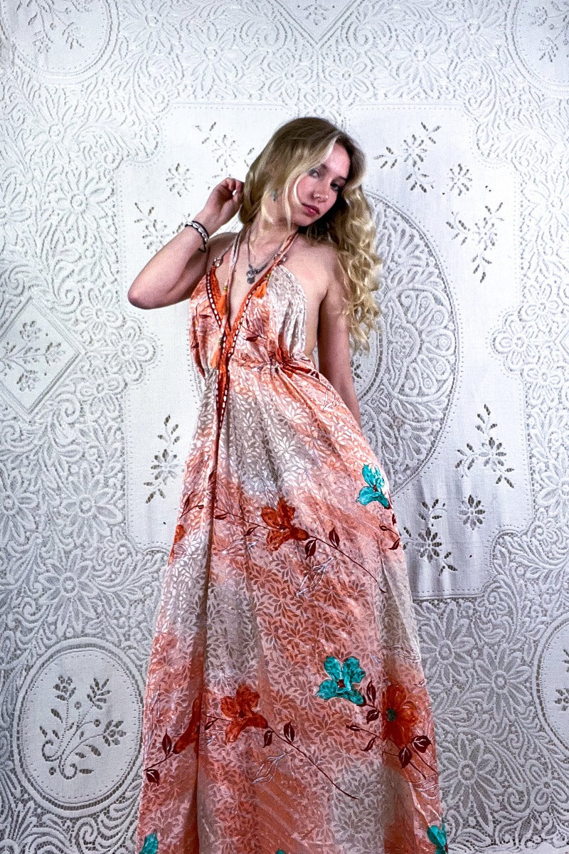 Eden Maxi Dress | Peach Beach Botanical Jacquard | All About Audrey All About Audrey Vintage Boutique Eden Maxi Dress | Peach Beach Botanical Jacquard | All About Audrey All About Audrey Vintage Boutique