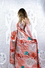 Eden Halter Maxi Dress - Vintage Sari - Peach Beach Botanical Jacquard - Free Size M/L by all about audrey