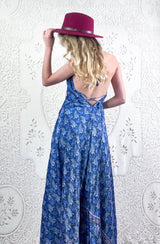 Eden Halter Maxi Dress - Vintage Sari - Lavender & Moon Grey Floral - Free Size M/L by all about audrey