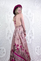 Eden Halter Maxi Dress - Vintage Sari - Dusty Rose Floral Tiles - Free Size S/M by all about audrey