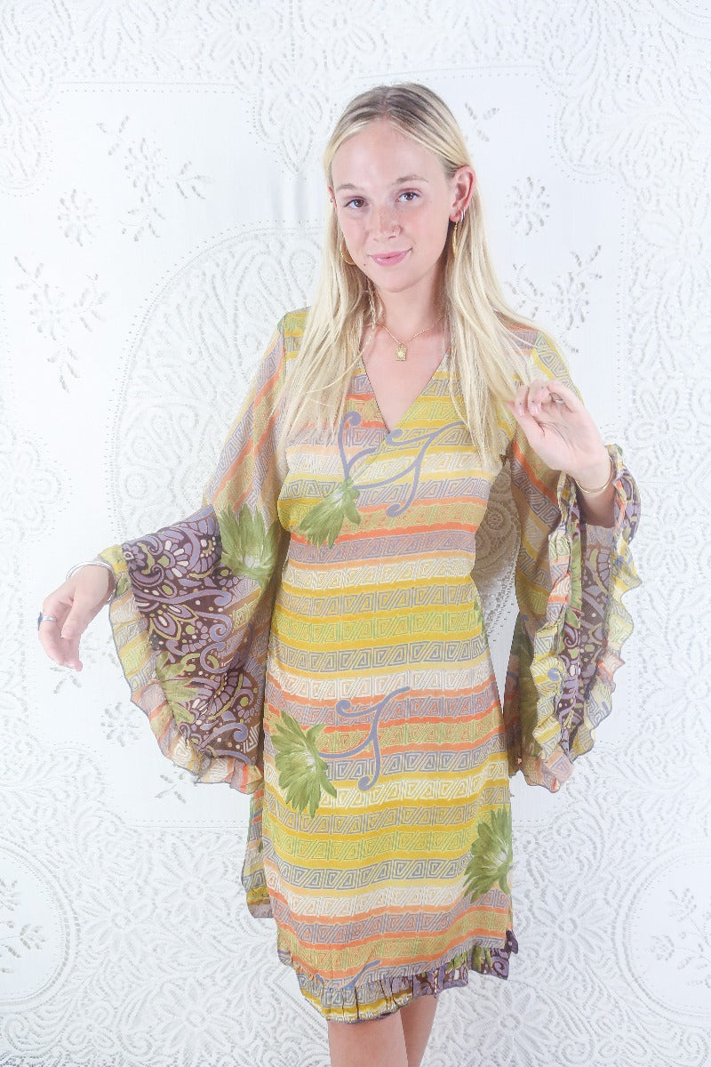 Venus Vintage Sari Midi Dress - Aztec Sun Bright Floral - Size L/XL By All About Audrey