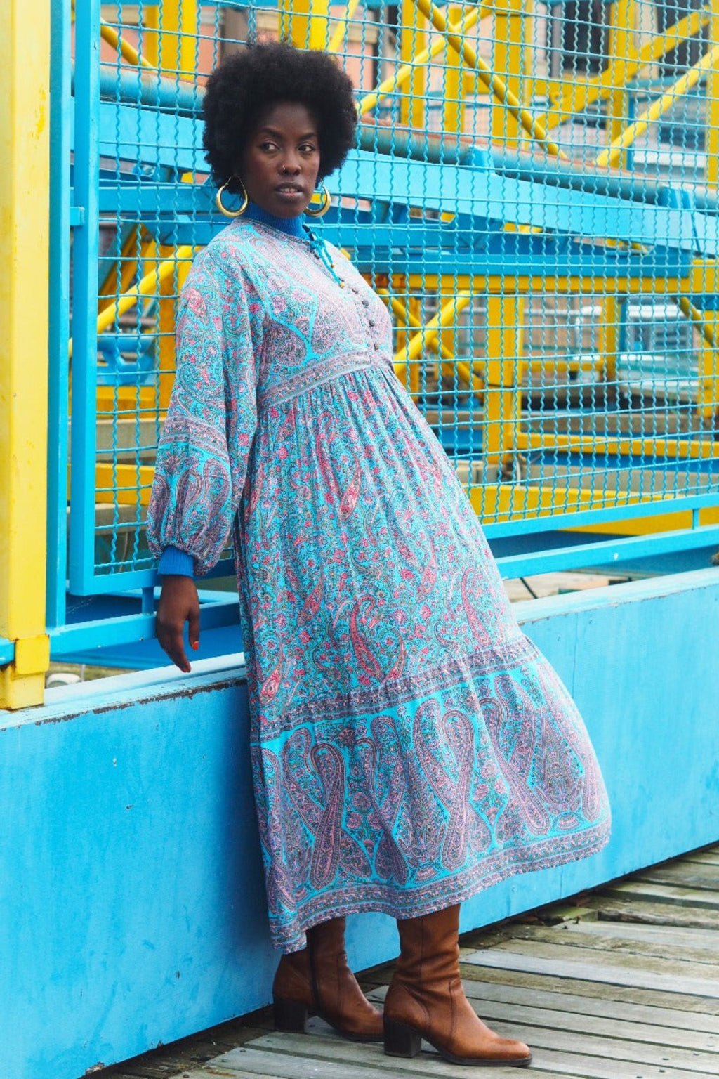 florence midi dress Florence Midi Dress in Powder Blue & Peach Paisley