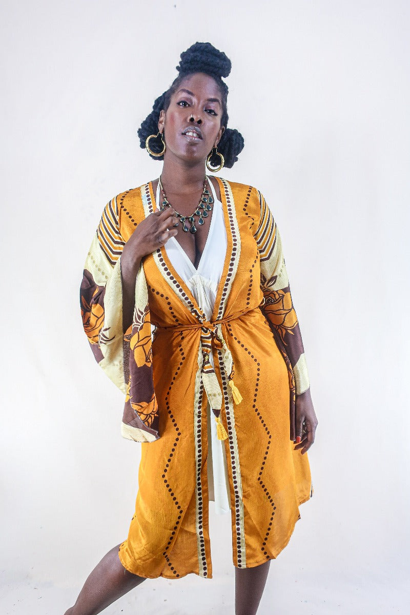 Gemini Kimono Honey Yellow Hazelnut Brown All About Audrey