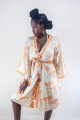 Gemini Kimono - Ivory & Soft Orange Botanical - Vintage Indian Sari - Size M/L by all about audrey