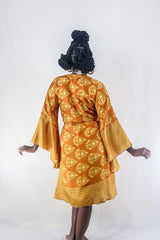 Gemini Kimono - Caramel Gold & Blonde Indian Motif - Vintage Indian Sari - Size S/M by all about audrey