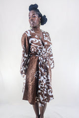 Gemini Kimono - Diamond White & Chocolate Brown Shimmer - Vintage Indian Sari - Size XL by all about audrey