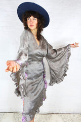 Venus Midi Dress - Silver & Lilac Embossed Floral - Size M/L by all about audrey