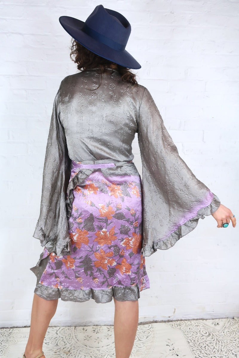 Venus Midi Dress - Silver & Lilac Embossed Floral - Size M/L by all about audrey