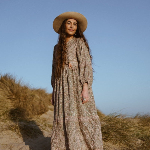 Florence Boho Maxi Dress in Sage Blush Paisley All About Audrey - Main Image