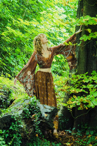 Peacock Prairie Bohemian Maxi Skirt - Gingerbread Indian Rayon (Free Size) by All About Audrey