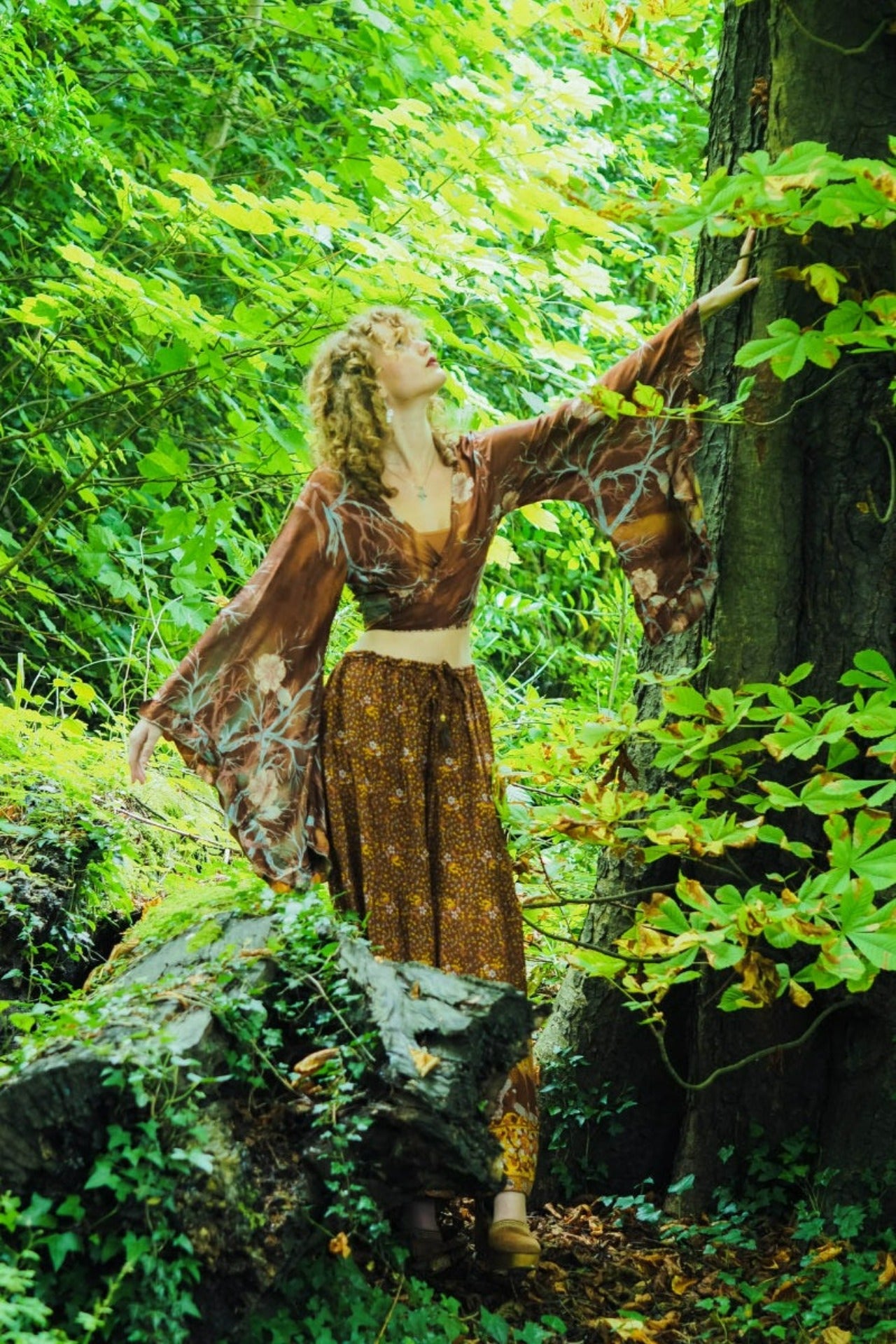 Peacock Prairie Bohemian Maxi Skirt - Gingerbread Indian Rayon (Free Size) by All About Audrey