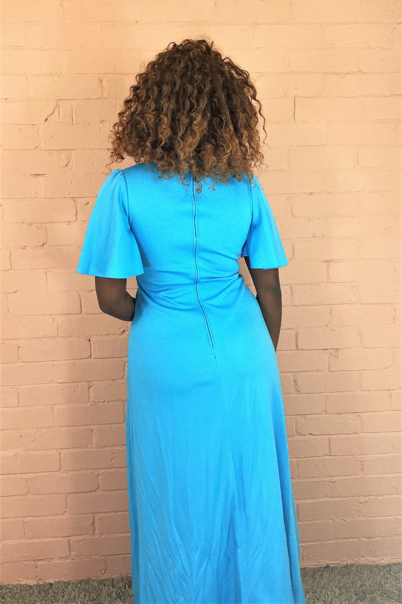 Vintage 70’s Dress - Olympic Blue Empire Line Angel Sleeve Maxi - Size S By All About Audrey
