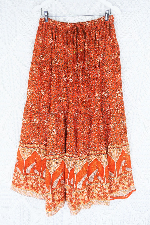 Products Peacock Prairie Bohemian Maxi Skirt - Burnt Orange Indian Rayon (Free Size) by All About Audrey