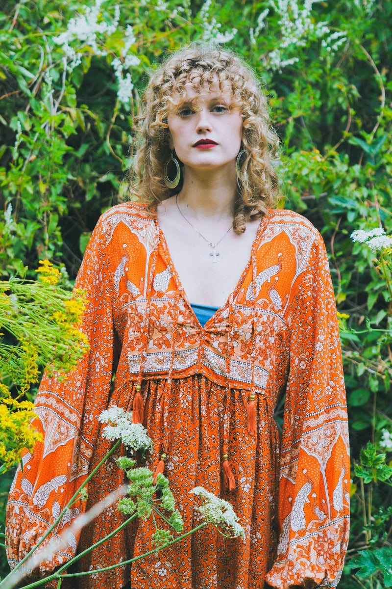 Peacock Prairie Bohemian Smock Top - Burnt Orange Rayon - ALL SIZES by All About Audrey