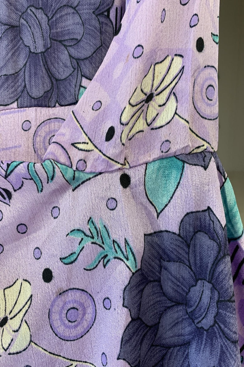 Sylvia Wrap Dress - Vintage Indian Sari - Purple Dusk & Aqua Floral (S/M)