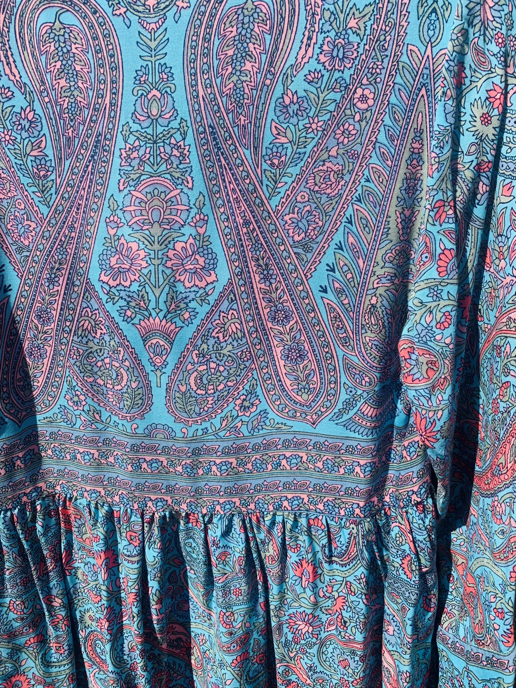 Florence Smock Top in Powder Blue & Peach Paisley Floral