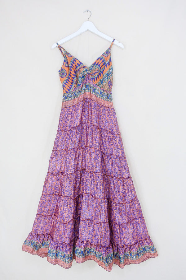Delilah Maxi Dress - Rust Orange & Indigo - Vintage Sari - Free Size L By All About Audrey