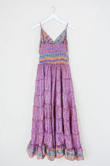 Delilah Maxi Dress - Rust Orange & Indigo - Vintage Sari - Free Size L By All About Audrey