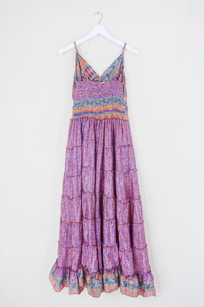 Delilah Maxi Dress - Rust Orange & Indigo - Vintage Sari - Free Size L By All About Audrey