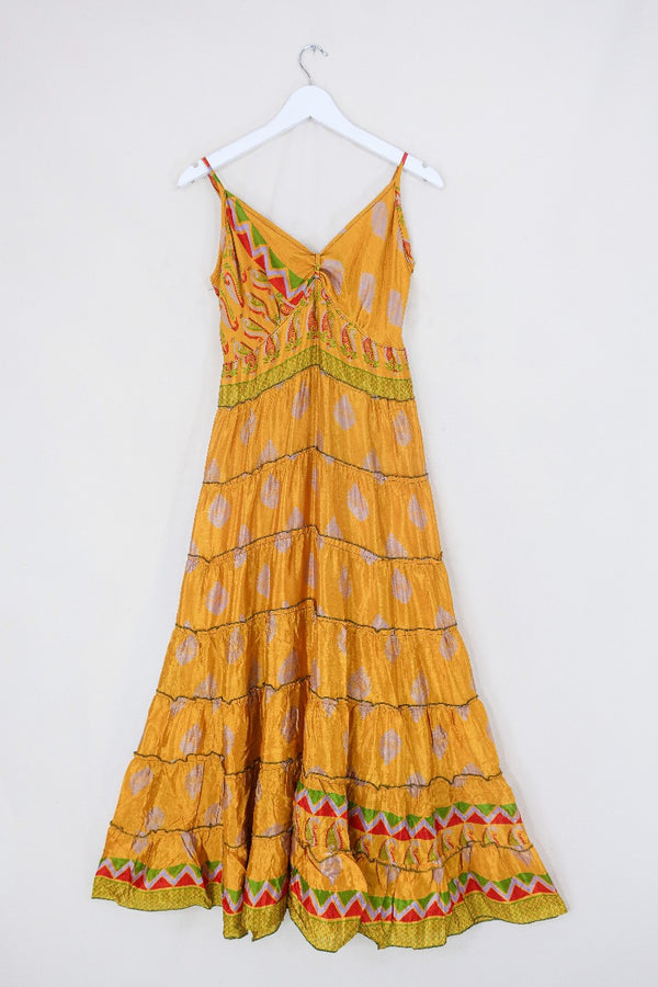 Delilah Maxi Dress - Sunny Yellow Motif - Vintage Sari - Free Size L By All About Audrey