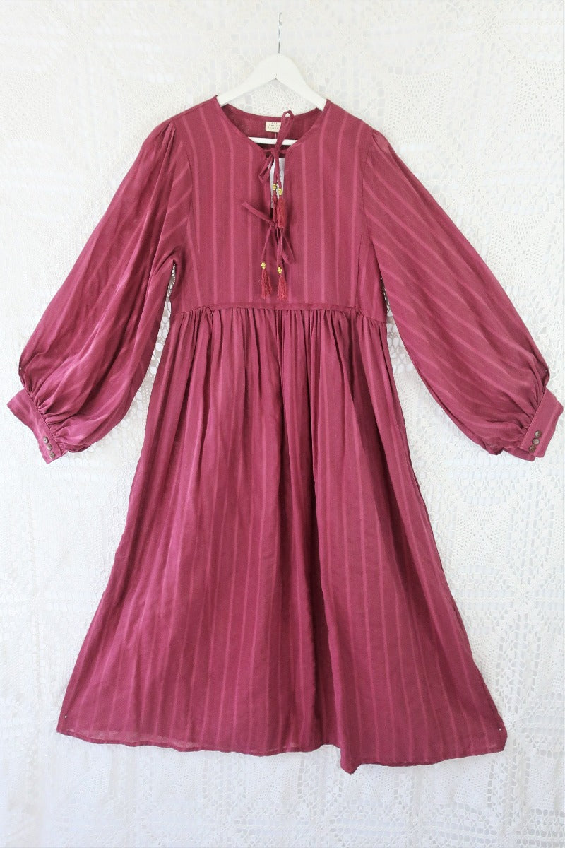 Primrose Dress - Block Colour Indian Cotton - Purple Sangria - ALL SIZES all about audrey