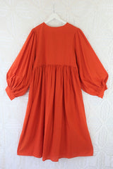 Primrose Dress - Block Colour Indian Cotton - Autumn Red - ALL SIZES all about audrey